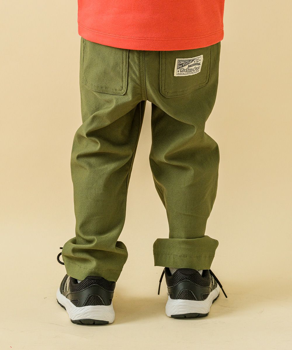 full length stretch pants with logo with pockets Khaki model image whole body