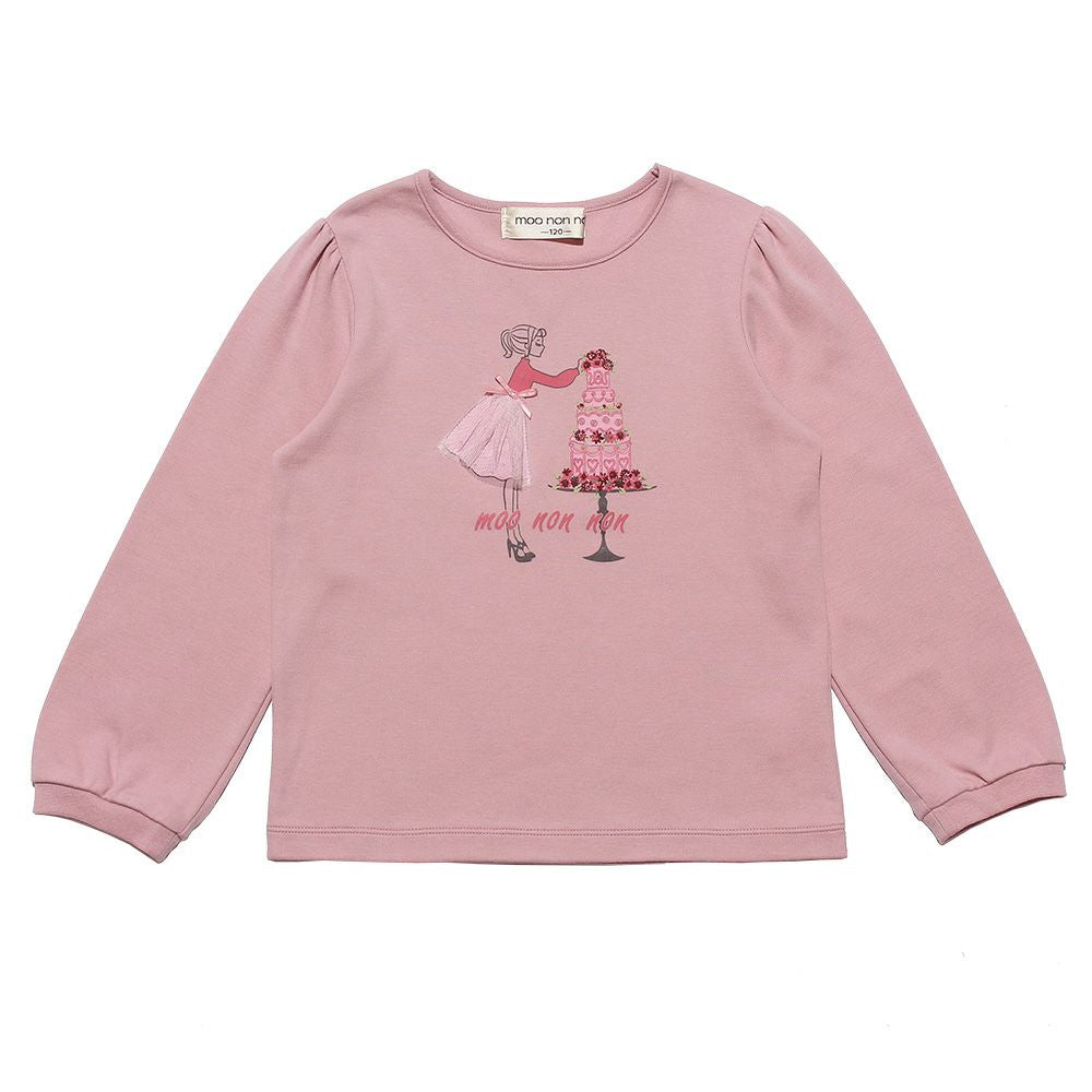 100 % cotton girl motif flower cake T -shirt Pink front