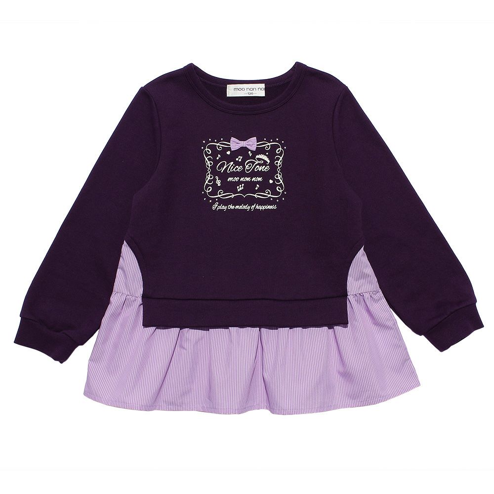 Rhinestone print sweatshirt with striped frills Purple front