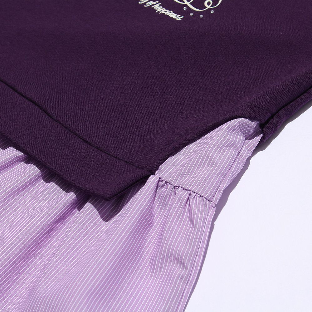 Rhinestone print sweatshirt with striped frills Purple Design point 2