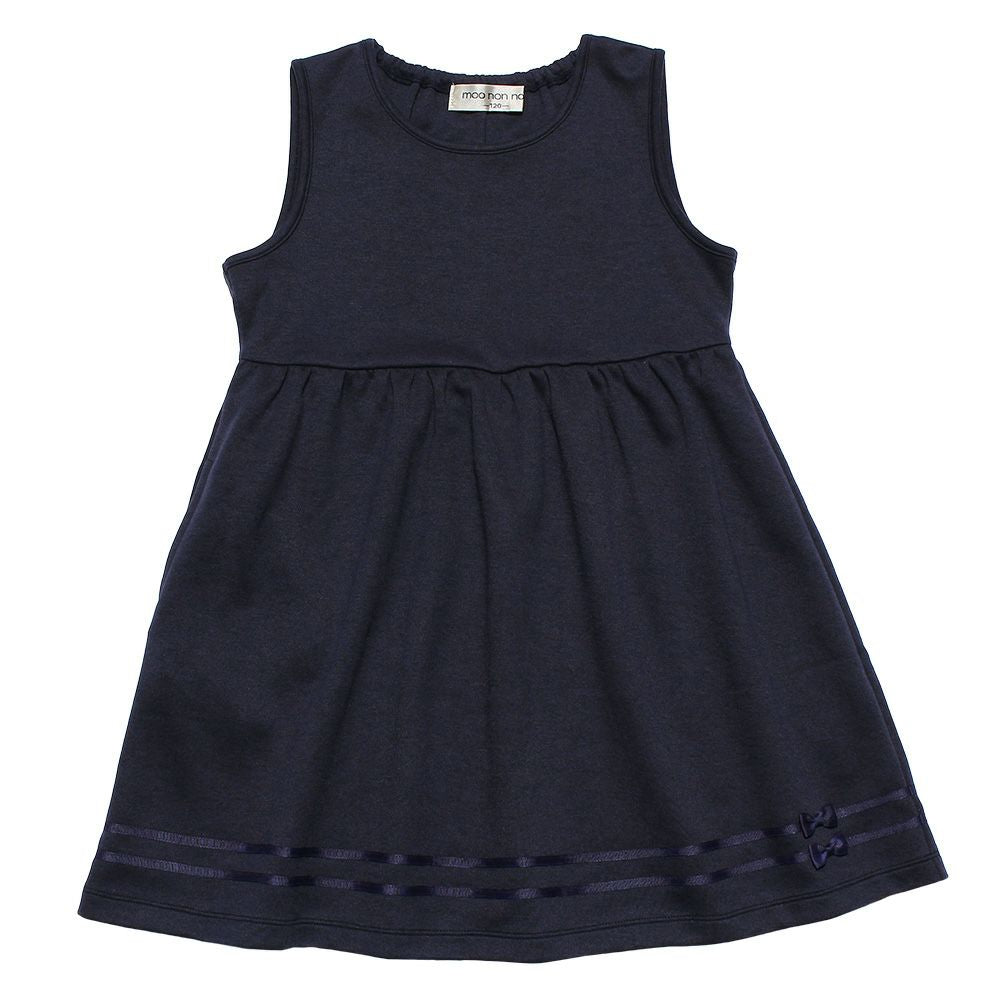 Baby Clothing Girl Double Knit Gather Ribbon A Line One Piece Navy (06) Front