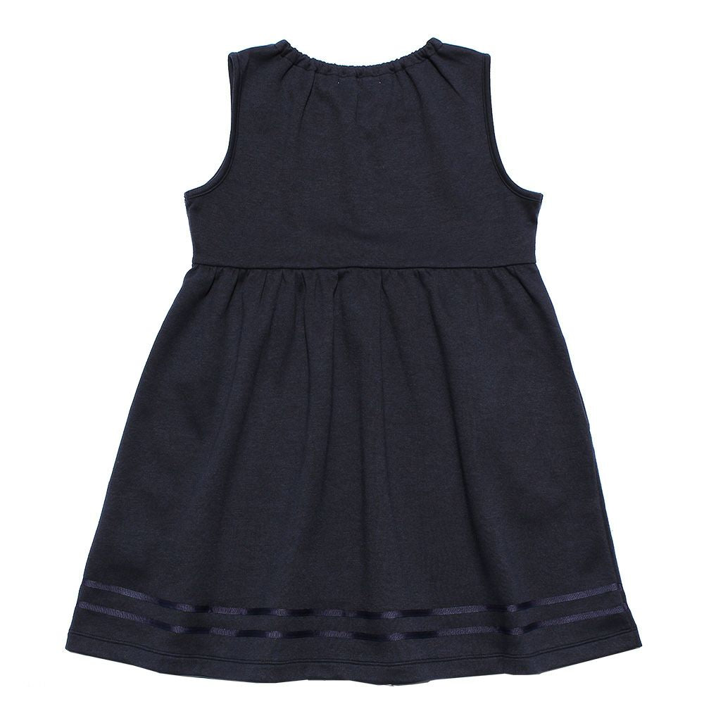 Baby Clothing Girl Double Knit Gather Ribbon A Lin One Piece Navy (06) Back