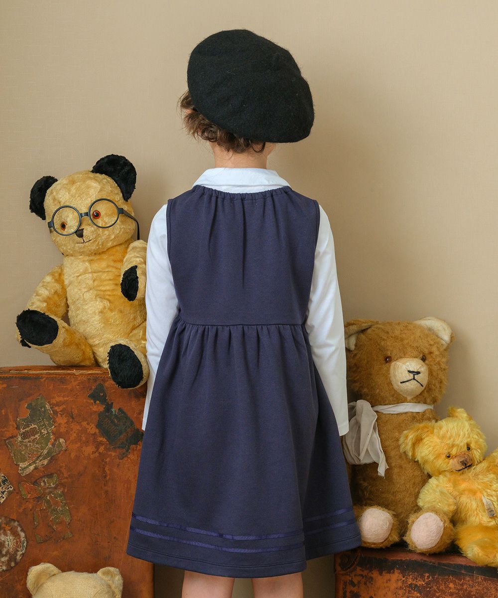 Baby Clothing Girl Double Knit Gather Ribbon A Line One Piece Navy (06) Model Image 2