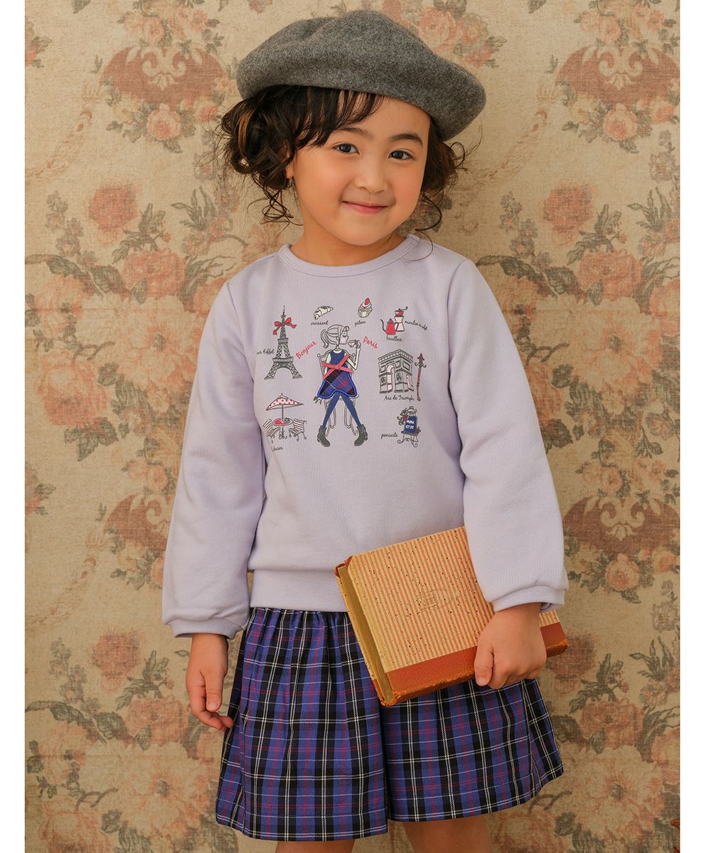 100 % cotton original check pattern Curotto pants with ribbon Purple model image 1