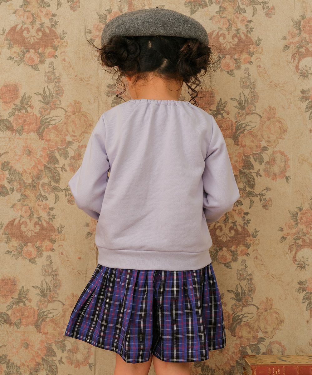 100 % cotton original check pattern Curotto pants with ribbon Purple model image 4