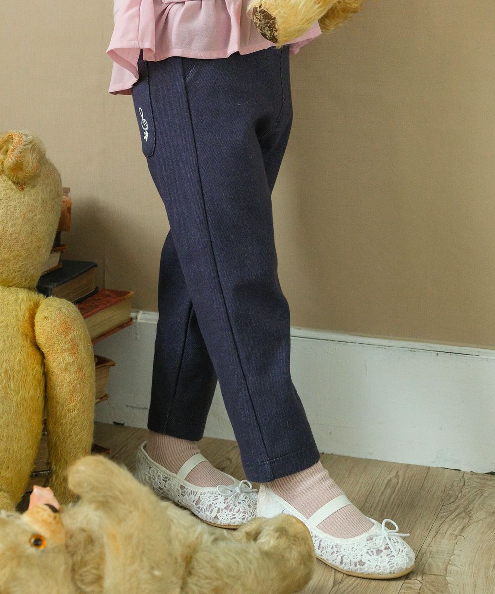 Denim knit note embroidery long pants  MainImage