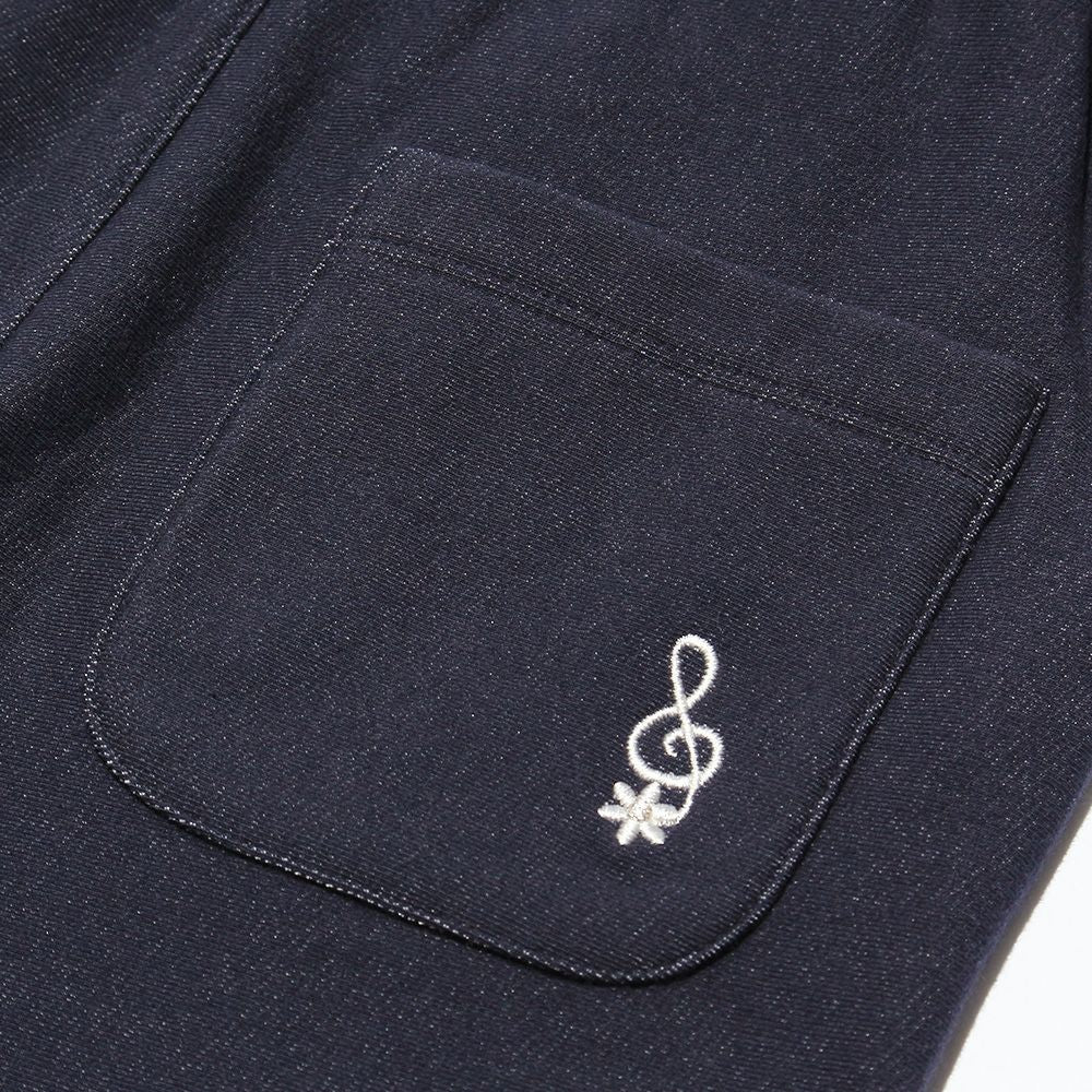 Denim knit note embroidery long pants Navy Design point 1