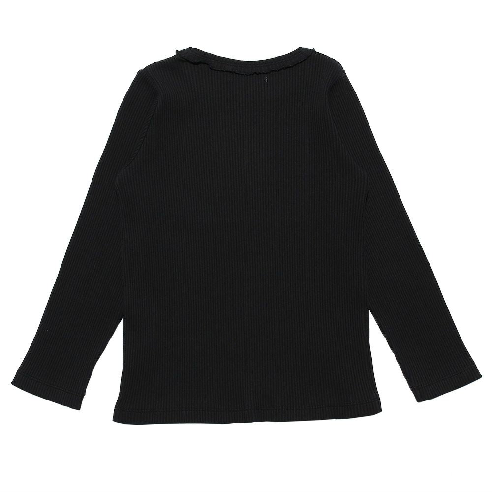 Children's clothing girl note embroidery frill neck T -shirt black (00) back