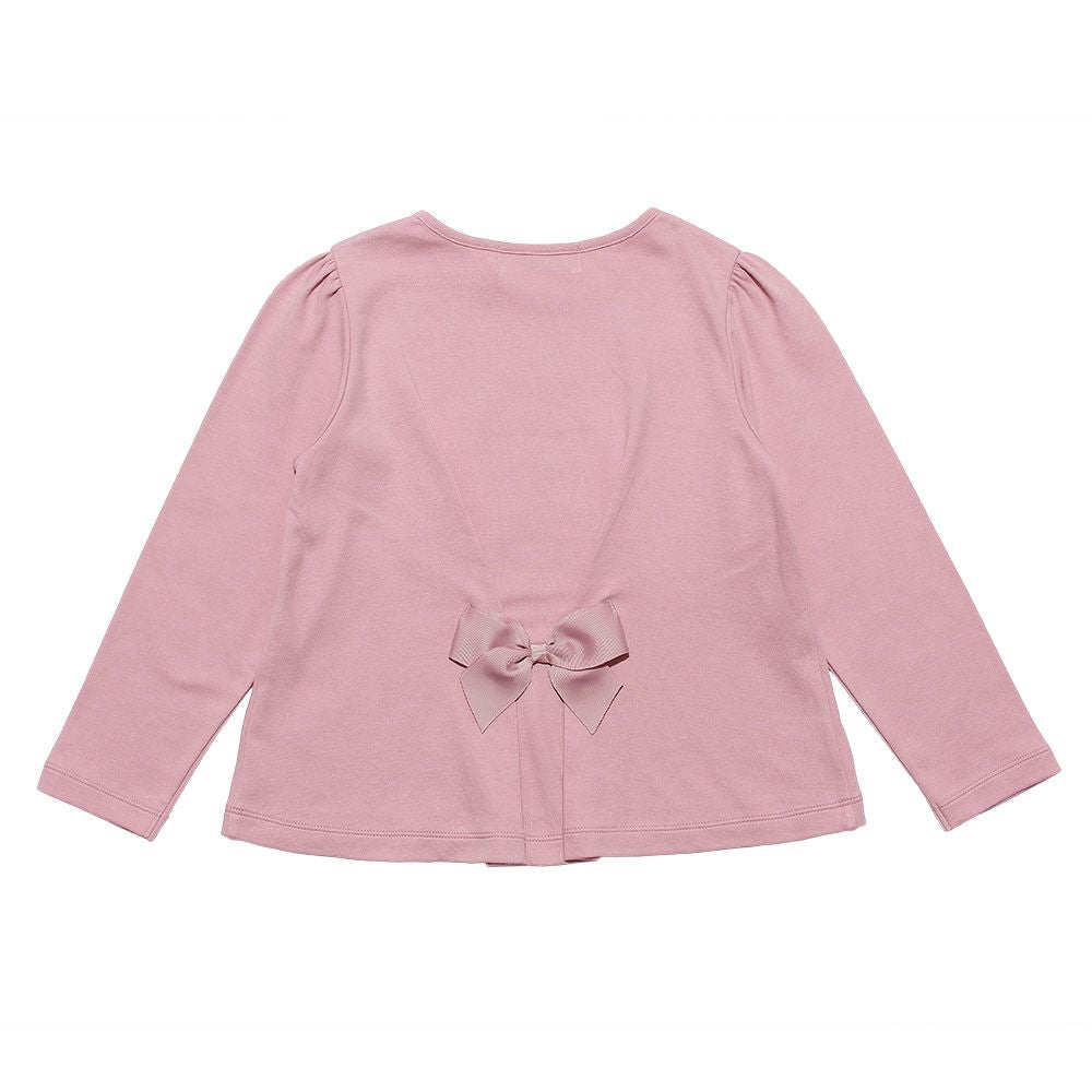 100 % cotton dress logo embroidery ballet shoes ribbon T -shirt Pink back