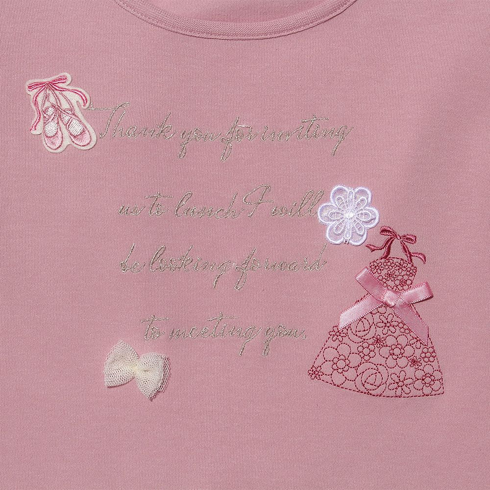 100 % cotton dress logo embroidery ballet shoes ribbon T -shirt Pink Design point 1