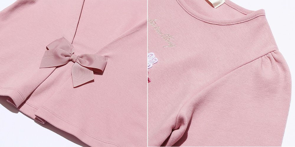 100 % cotton dress logo embroidery ballet shoes ribbon T -shirt Pink Design point 2