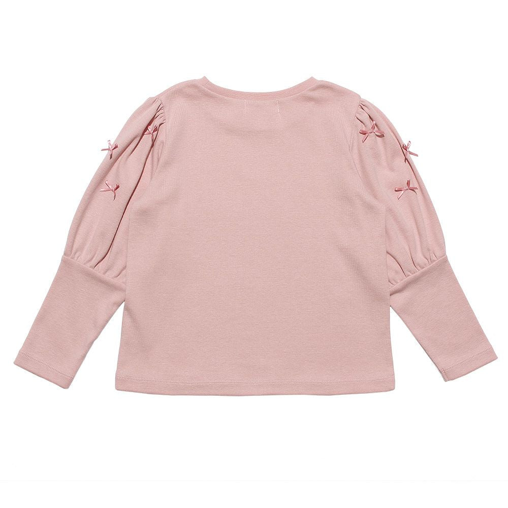 Volume sleeve plain T -shirt with ribbon Pink back