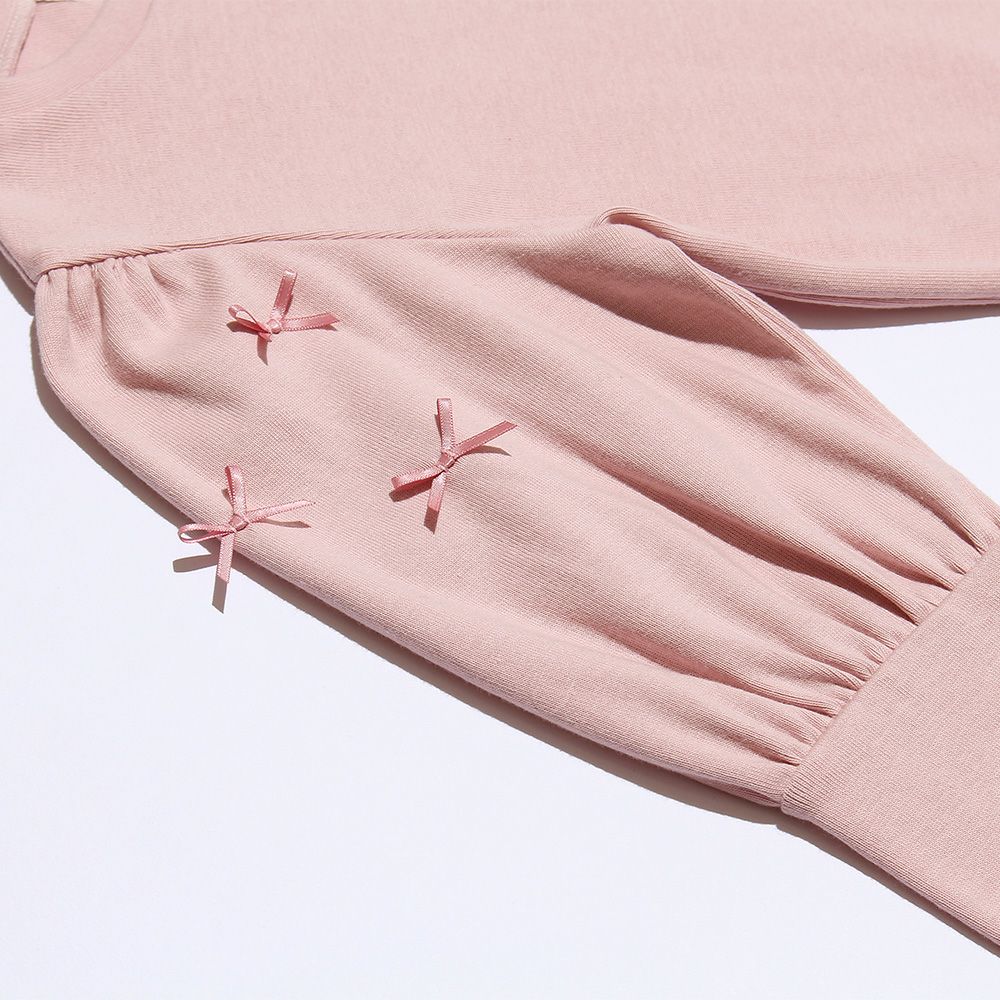 Volume sleeve plain T -shirt with ribbon Pink Design point 1