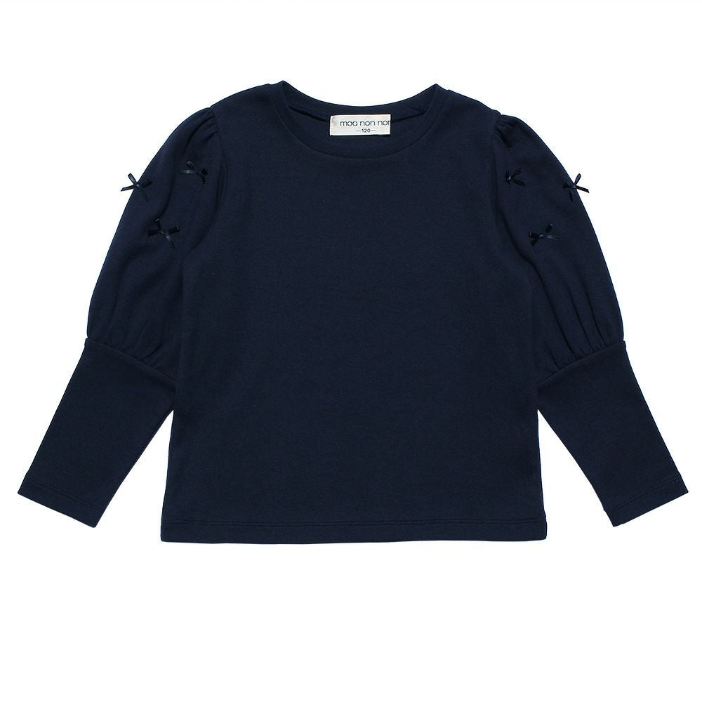 Volume sleeve plain T -shirt with ribbon Navy front