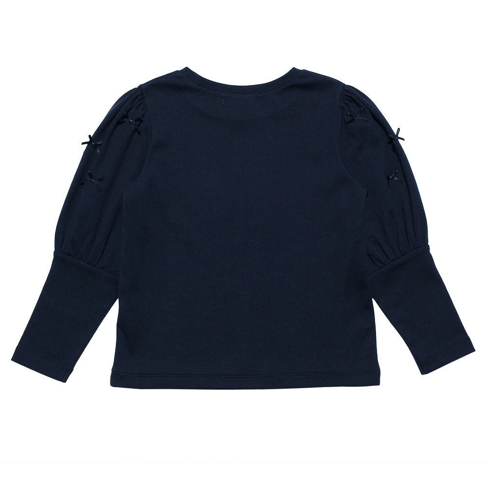 Volume sleeve plain T -shirt with ribbon Navy back