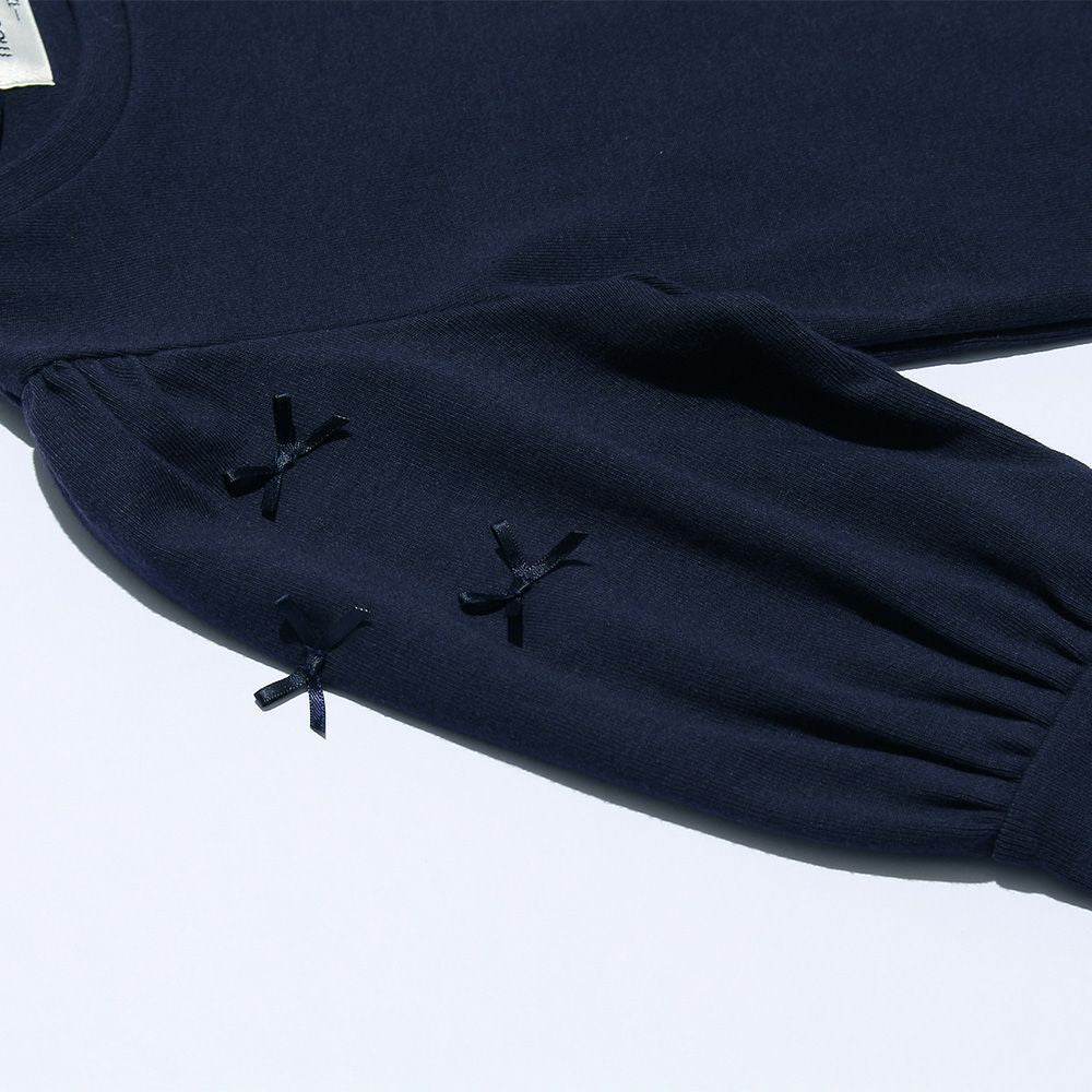 Volume sleeve plain T -shirt with ribbon Navy Design point 1