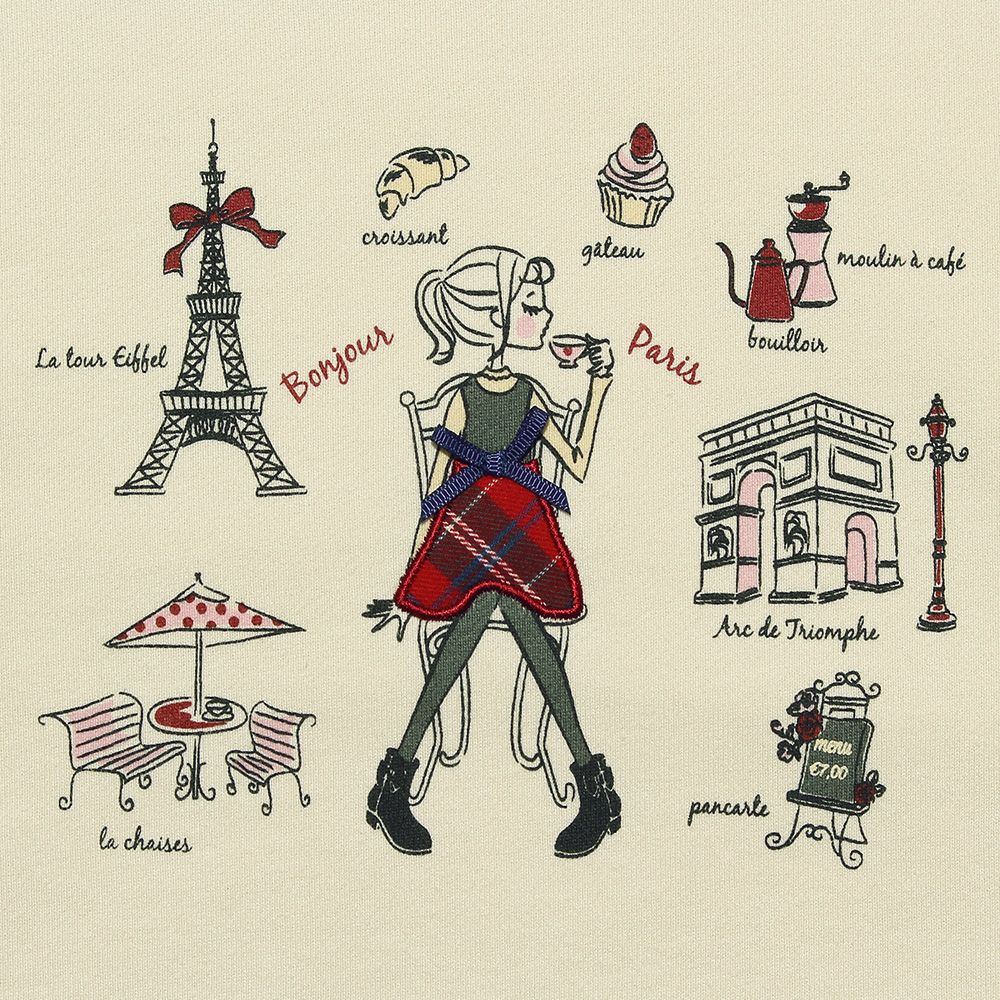 Girls Print Eiffel Tower Paris Revin with ribbon Ivory Design point 1