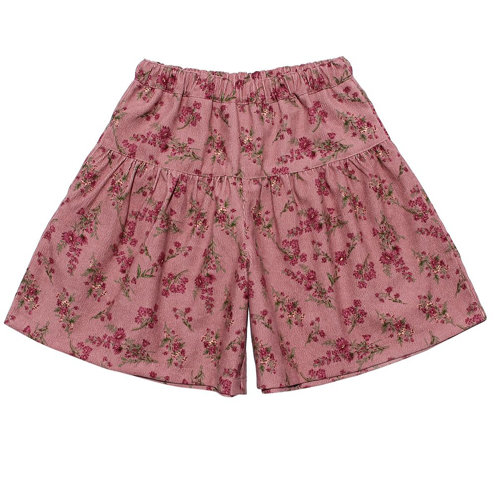 Floral pattern corduroy culottation pants Pink front