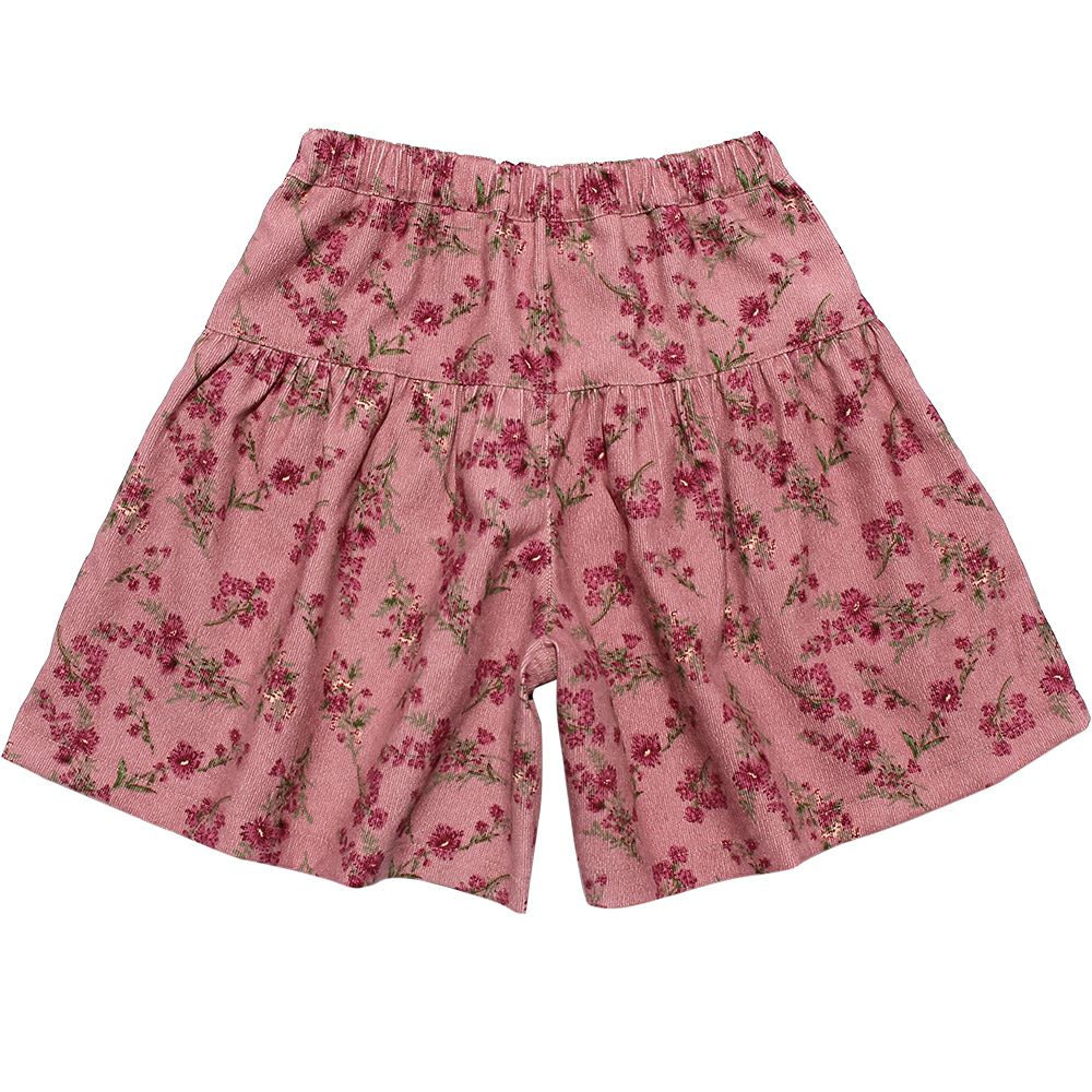 Floral pattern corduroy culottation pants Pink back