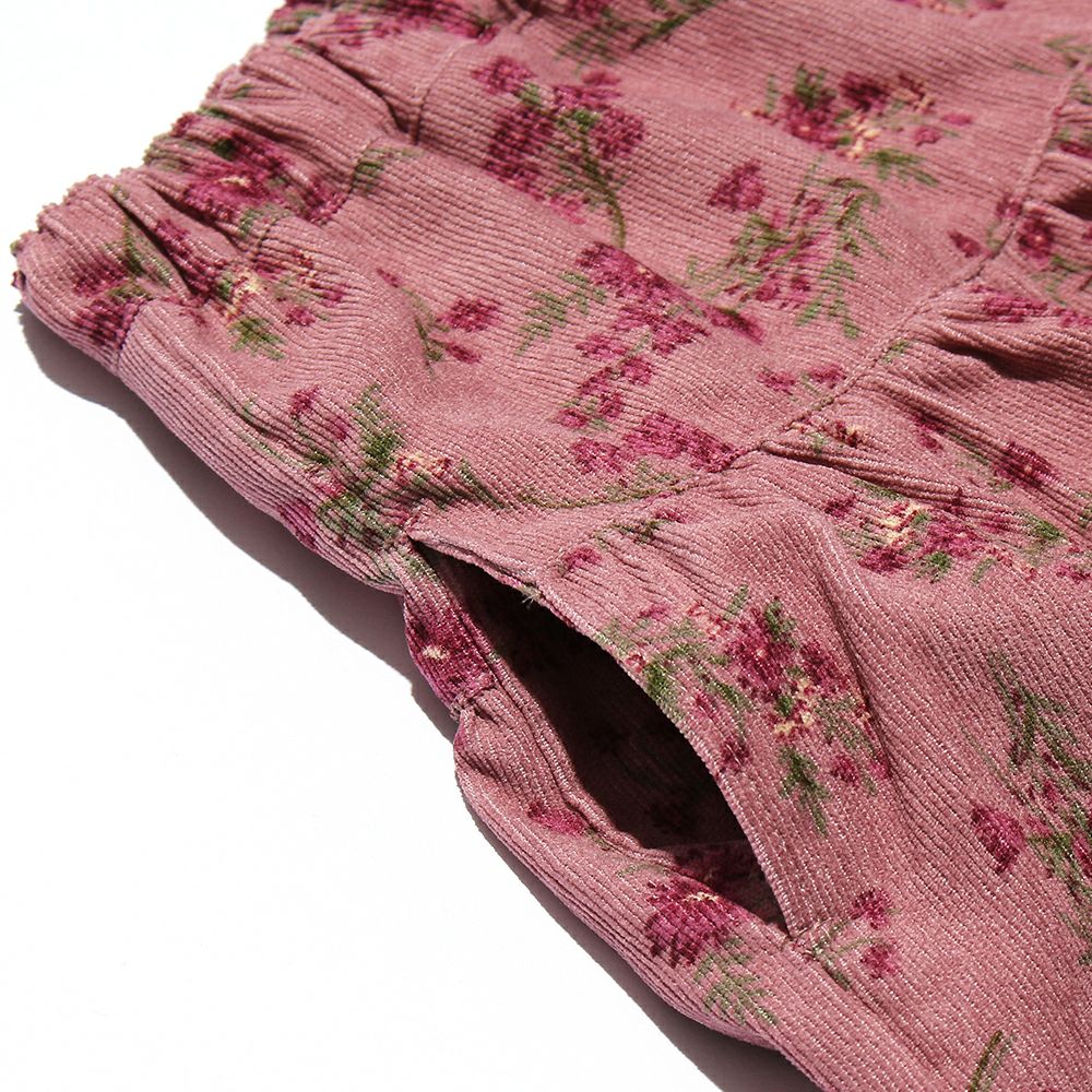 Floral pattern corduroy culottation pants Pink Design point 1