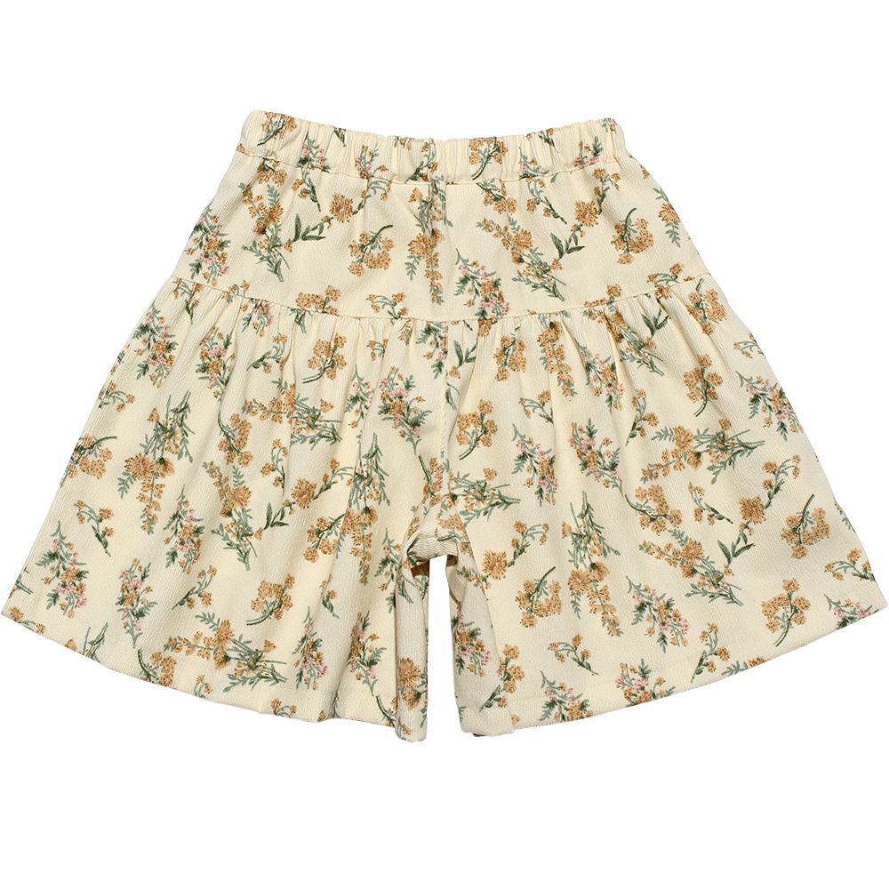 Floral pattern corduroy culottation pants Ivory back