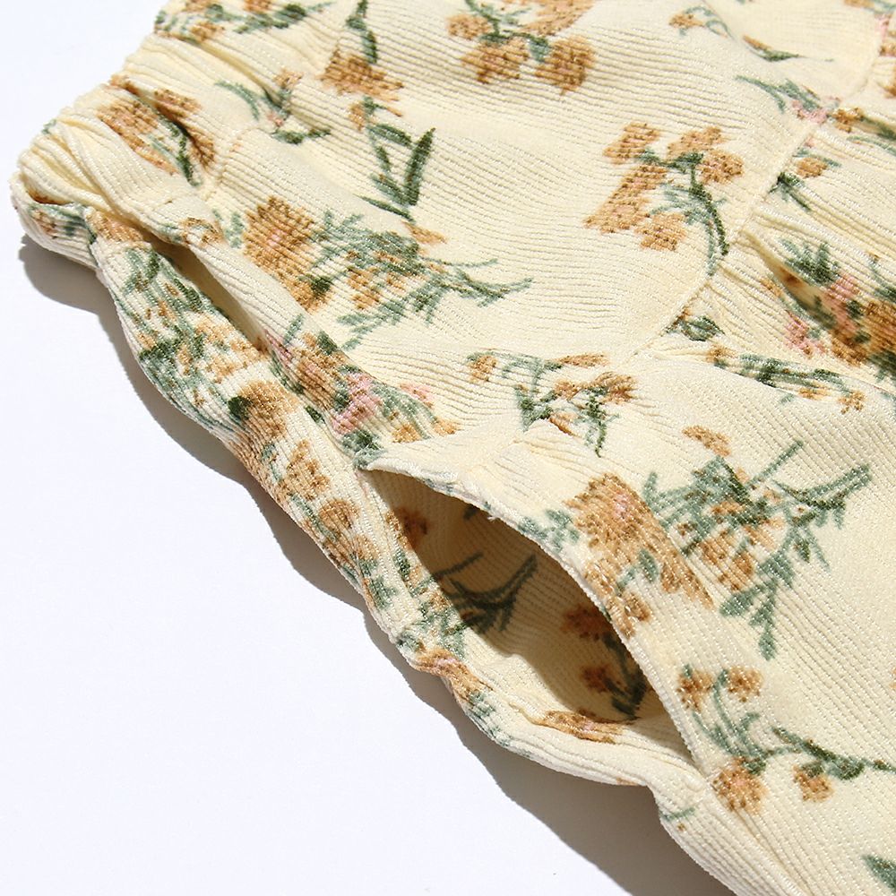 Floral pattern corduroy culottation pants Ivory Design point 1