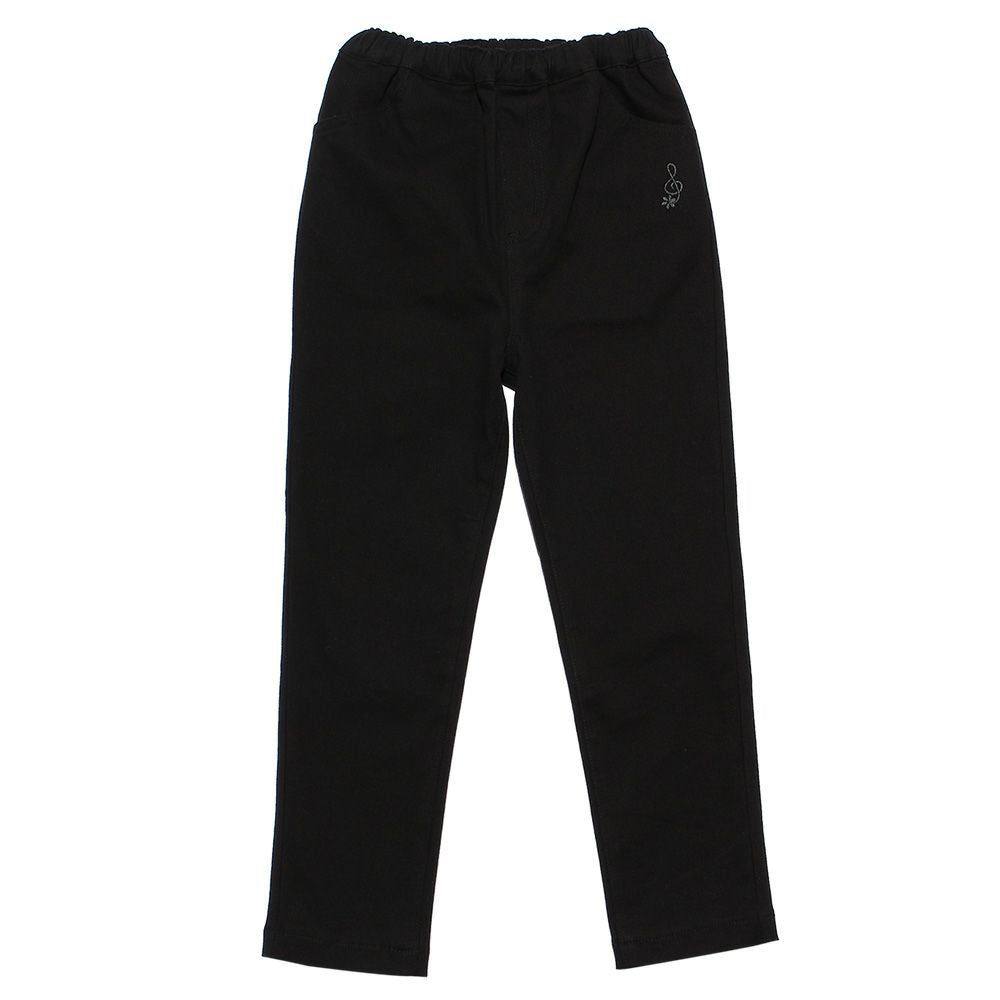 Stretch ribbon pocket Full -length load pants Black front