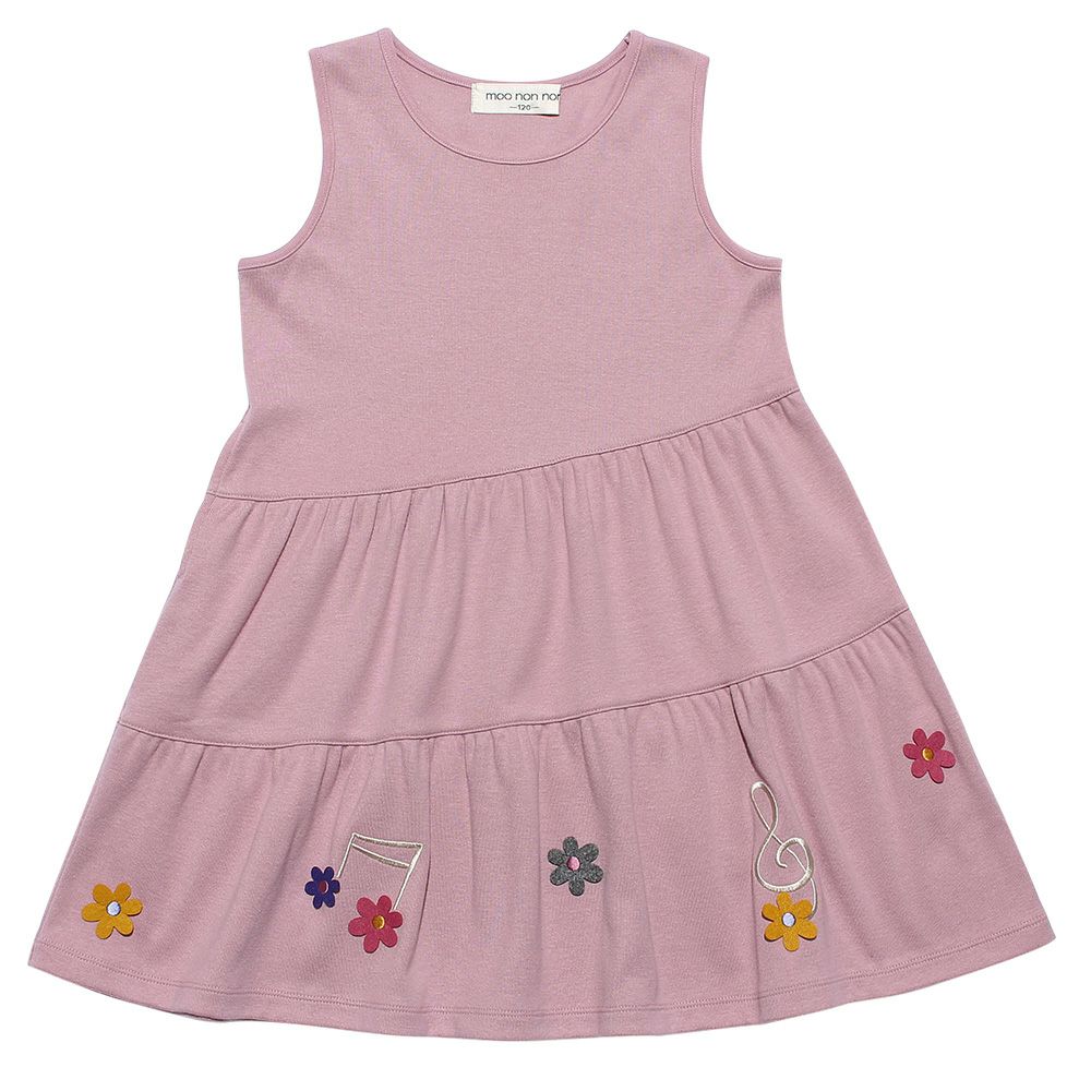 Flower Aprique note embroidery a line dress Pink front