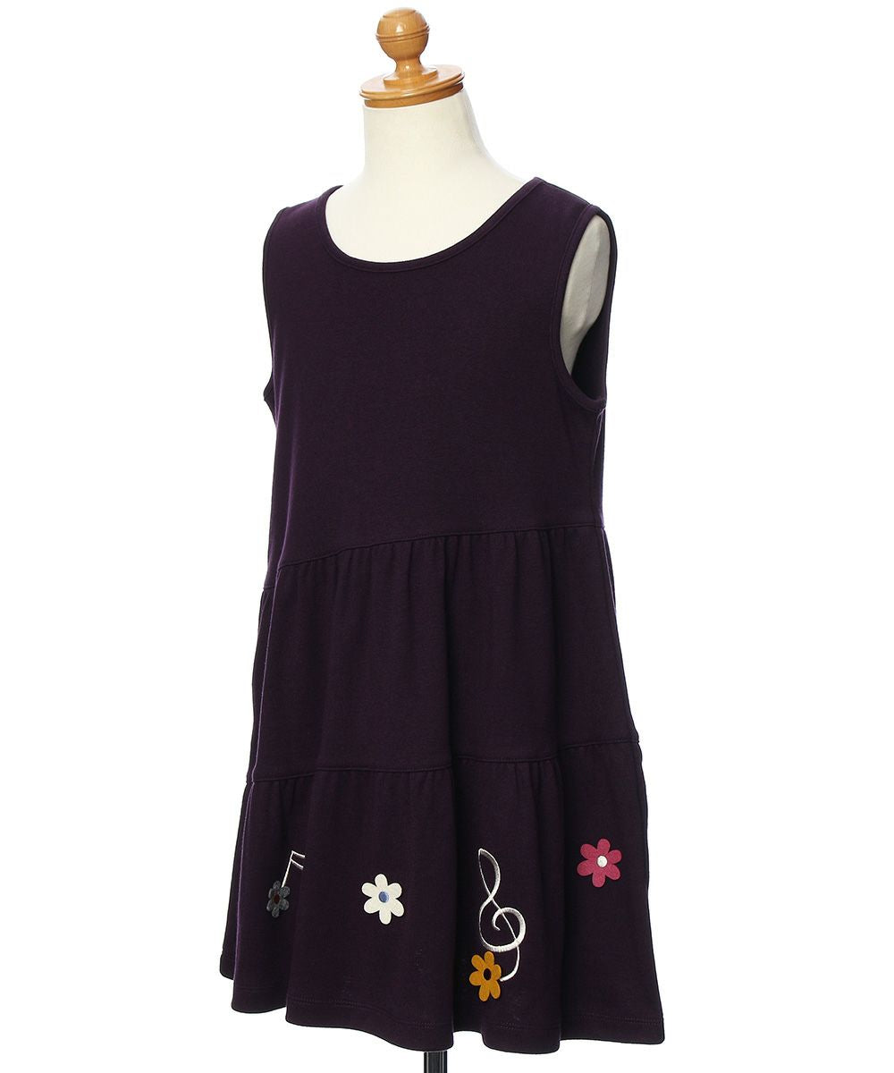 Flower Aprique note embroidery a line dress Purple torso