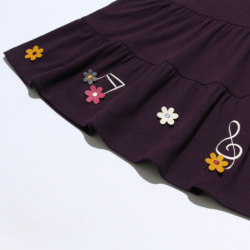 Flower Aprique note embroidery a line dress Purple Design point 1