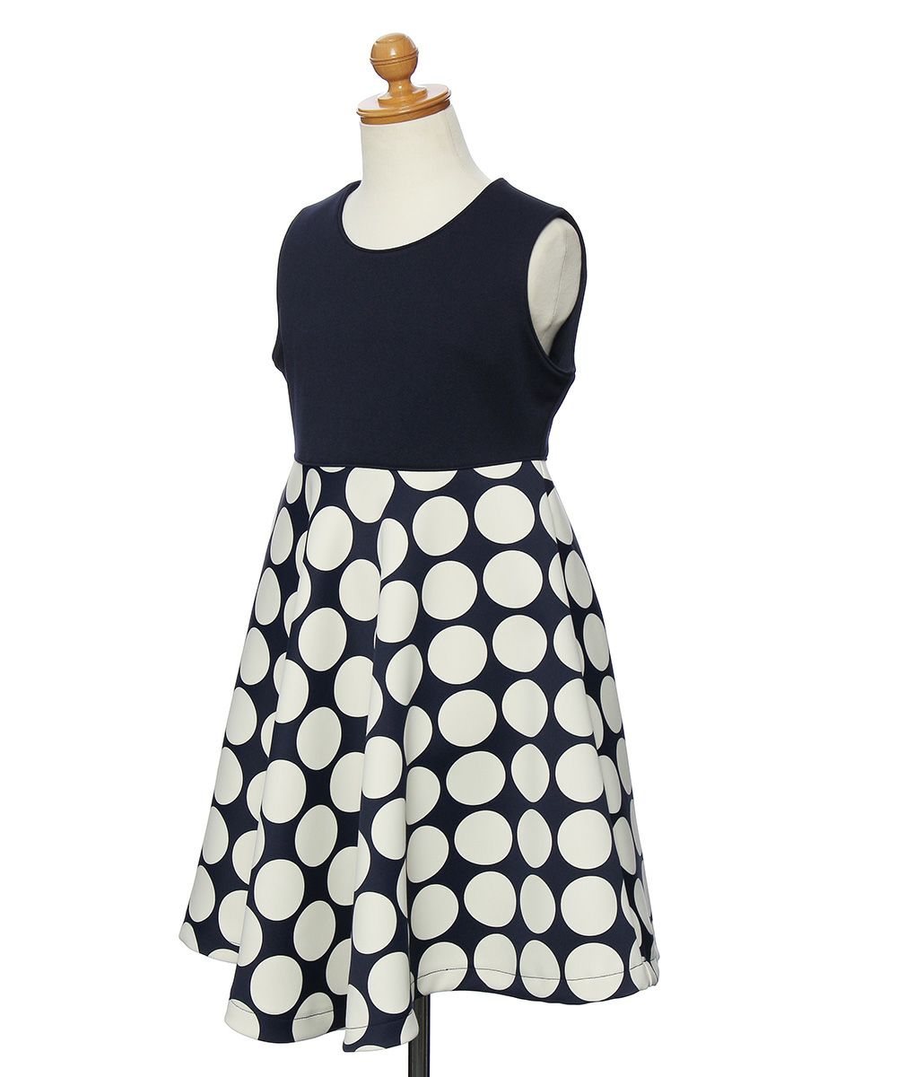 Japanese polka dot pattern flare dress Navy torso