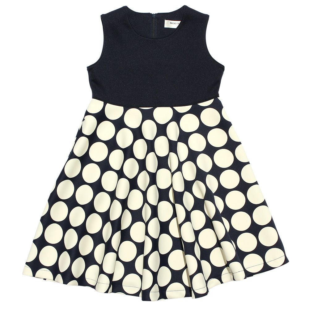 Japanese polka dot pattern flare dress Navy front