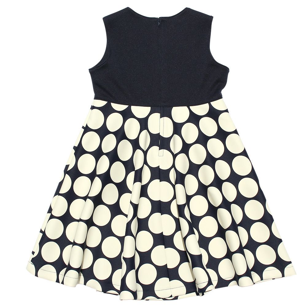 Japanese polka dot pattern flare dress Navy back