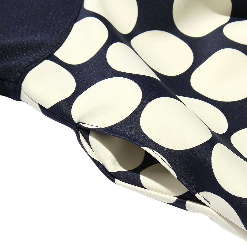 Japanese polka dot pattern flare dress Navy Design point 1