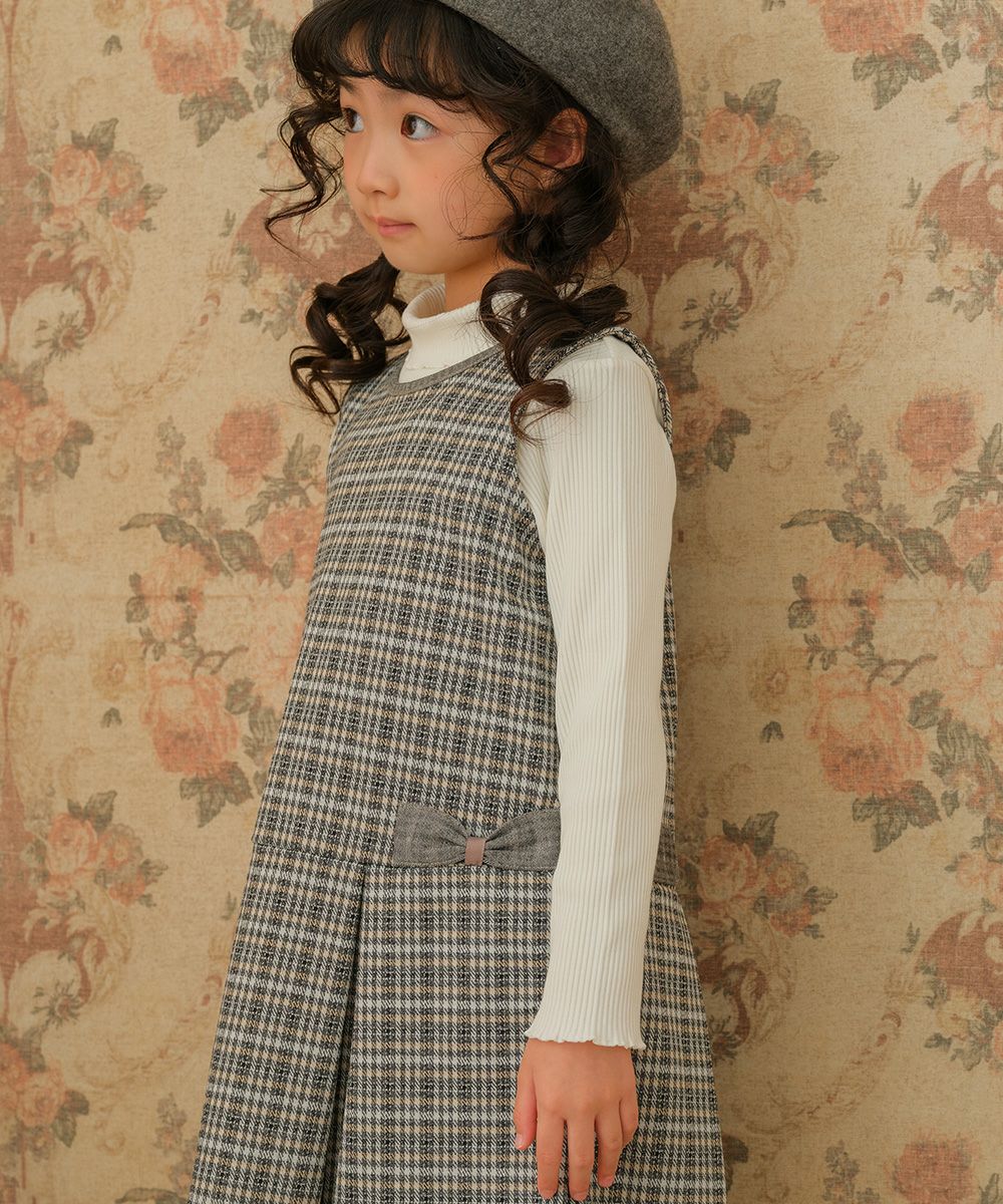 Pleated with check pattern Ribbon A line dress  MainImage