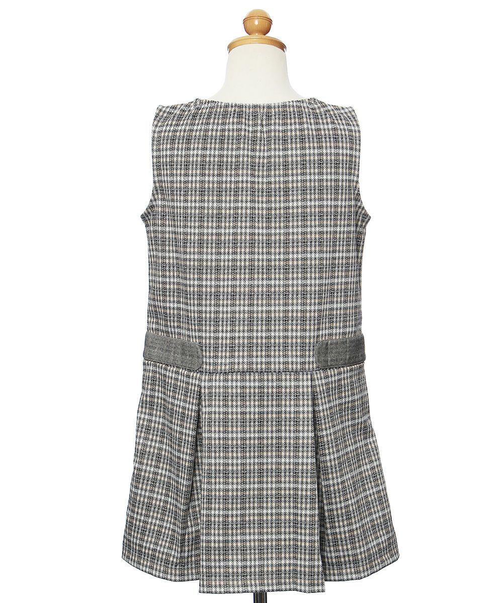 Pleated with check pattern Ribbon A line dress Gray torso