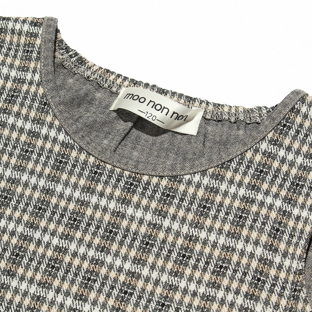 Pleated with check pattern Ribbon A line dress Gray Design point 2