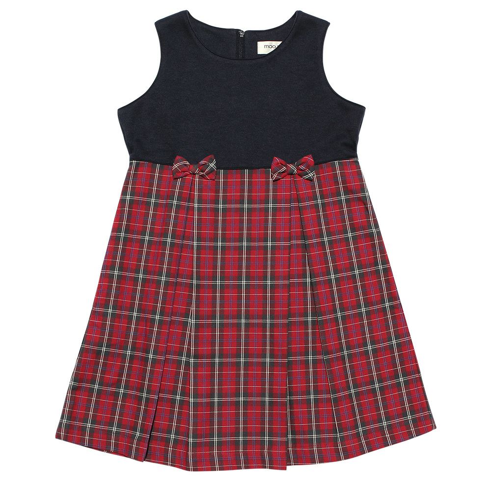 Double knit original check pattern ribbon dress Red front