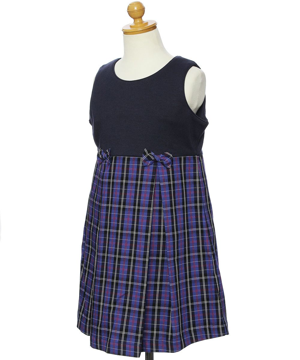 Double knit original check pattern ribbon dress Purple torso