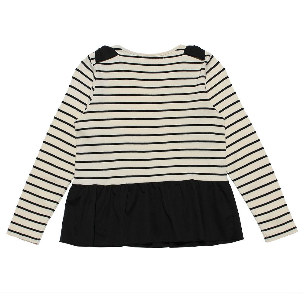 Frill T -shirt with border pattern ribbon White/Black back