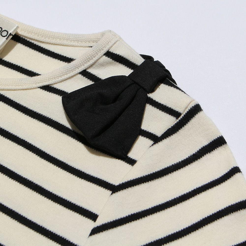 Frill T -shirt with border pattern ribbon White/Black Design point 1