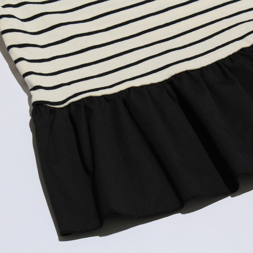 Frill T -shirt with border pattern ribbon White/Black Design point 2