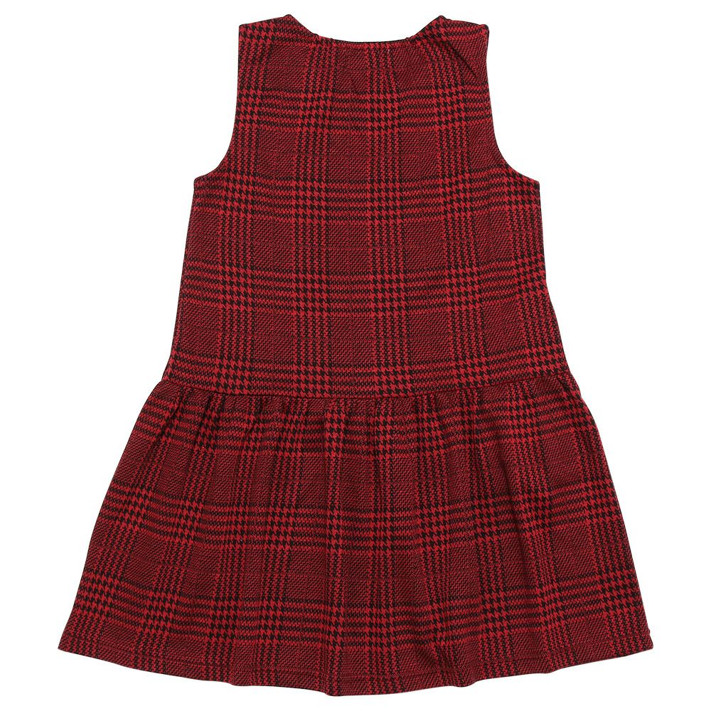 Gathered dress with check pattern ribbon Red back