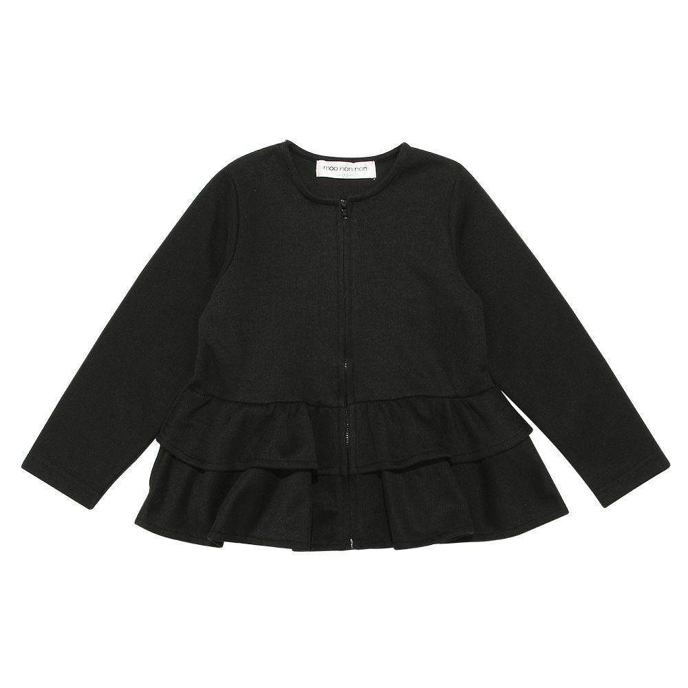 Frill hoodie with zip -up pocket Black front