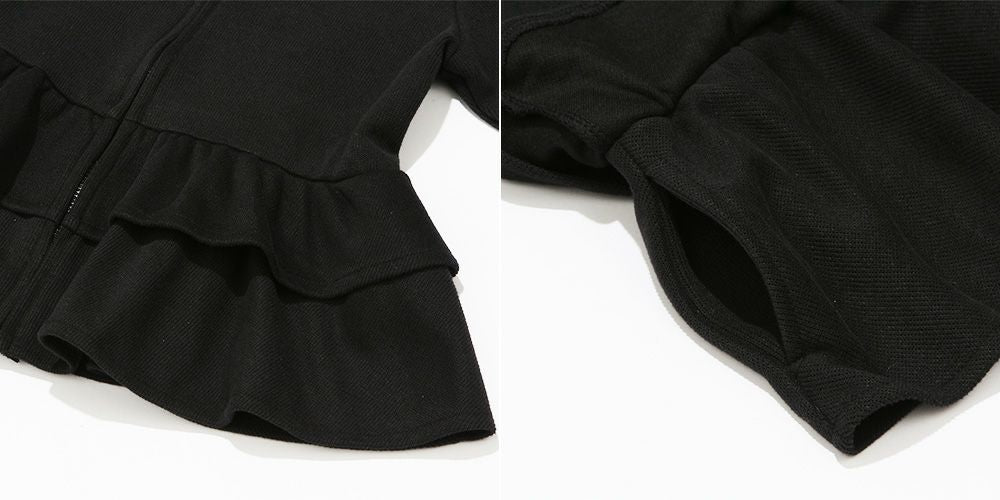 Frill hoodie with zip -up pocket Black Design point 1