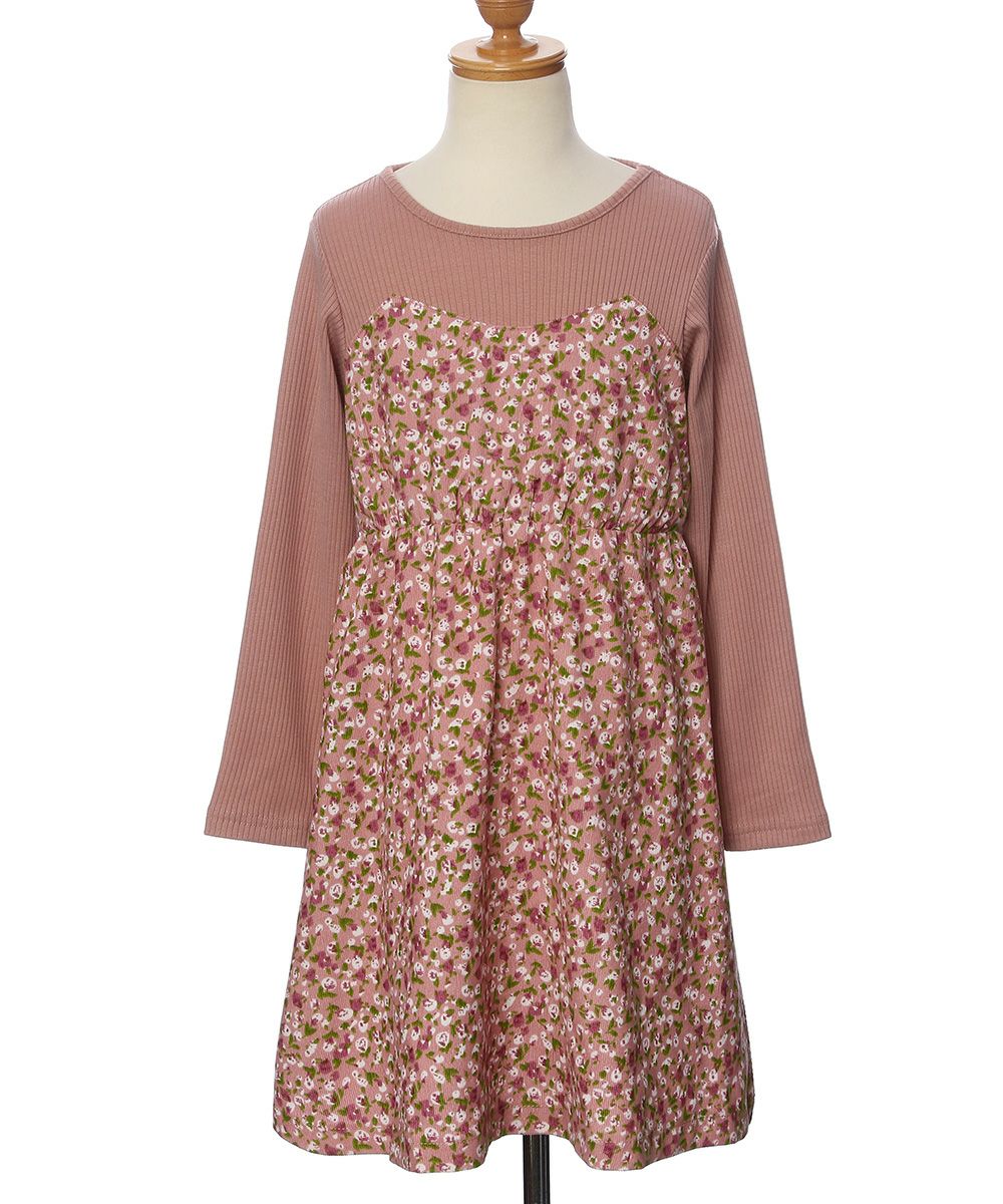 Bustier -style small floral pattern pocket docking dress Pink torso