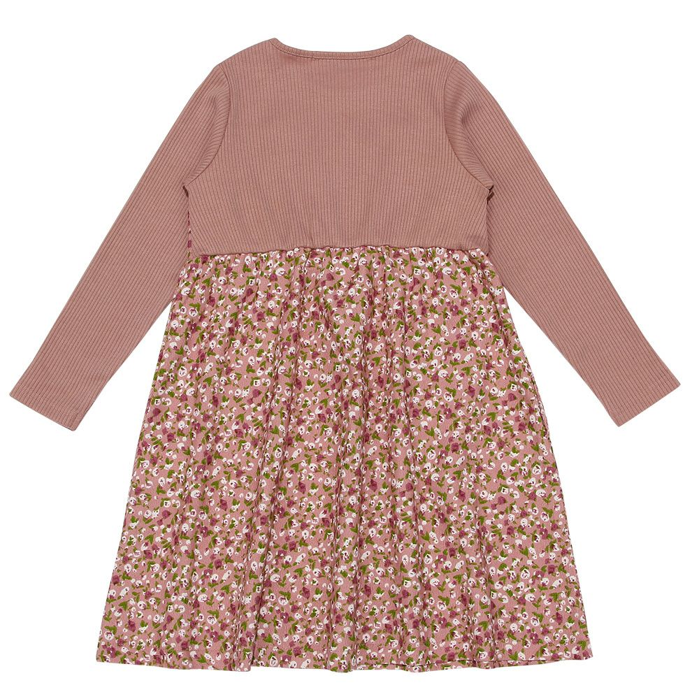 Bustier -style small floral pattern pocket docking dress Pink back