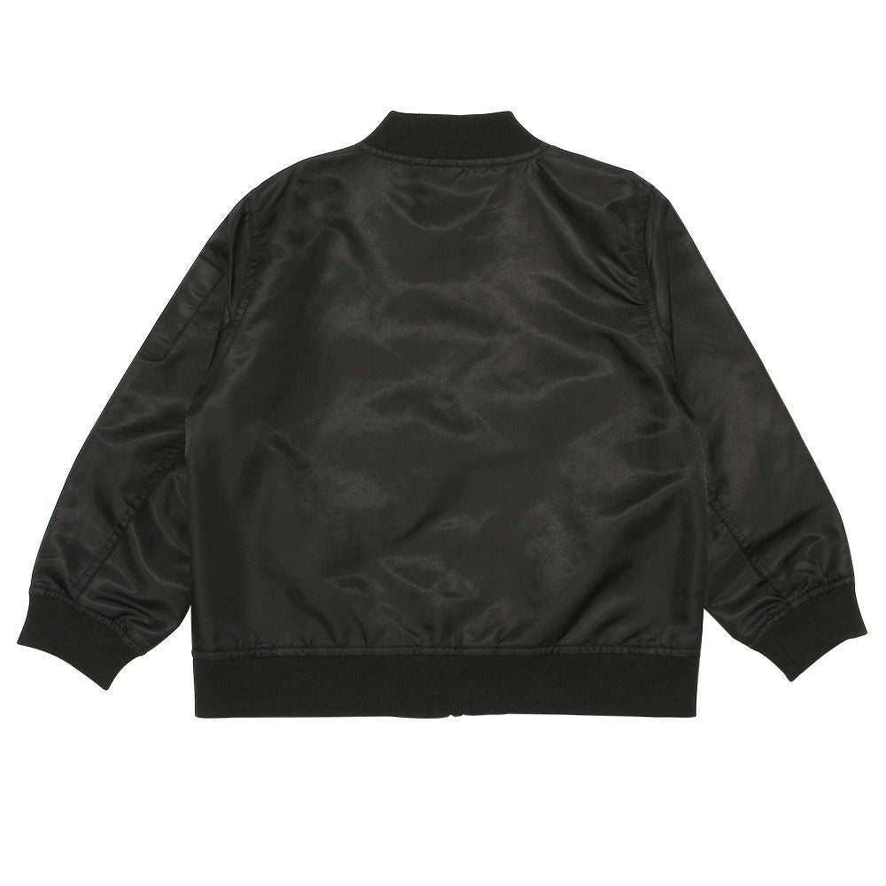 Logo embroidery zip-up MA-1 Pocket Nylon Blouson Black back