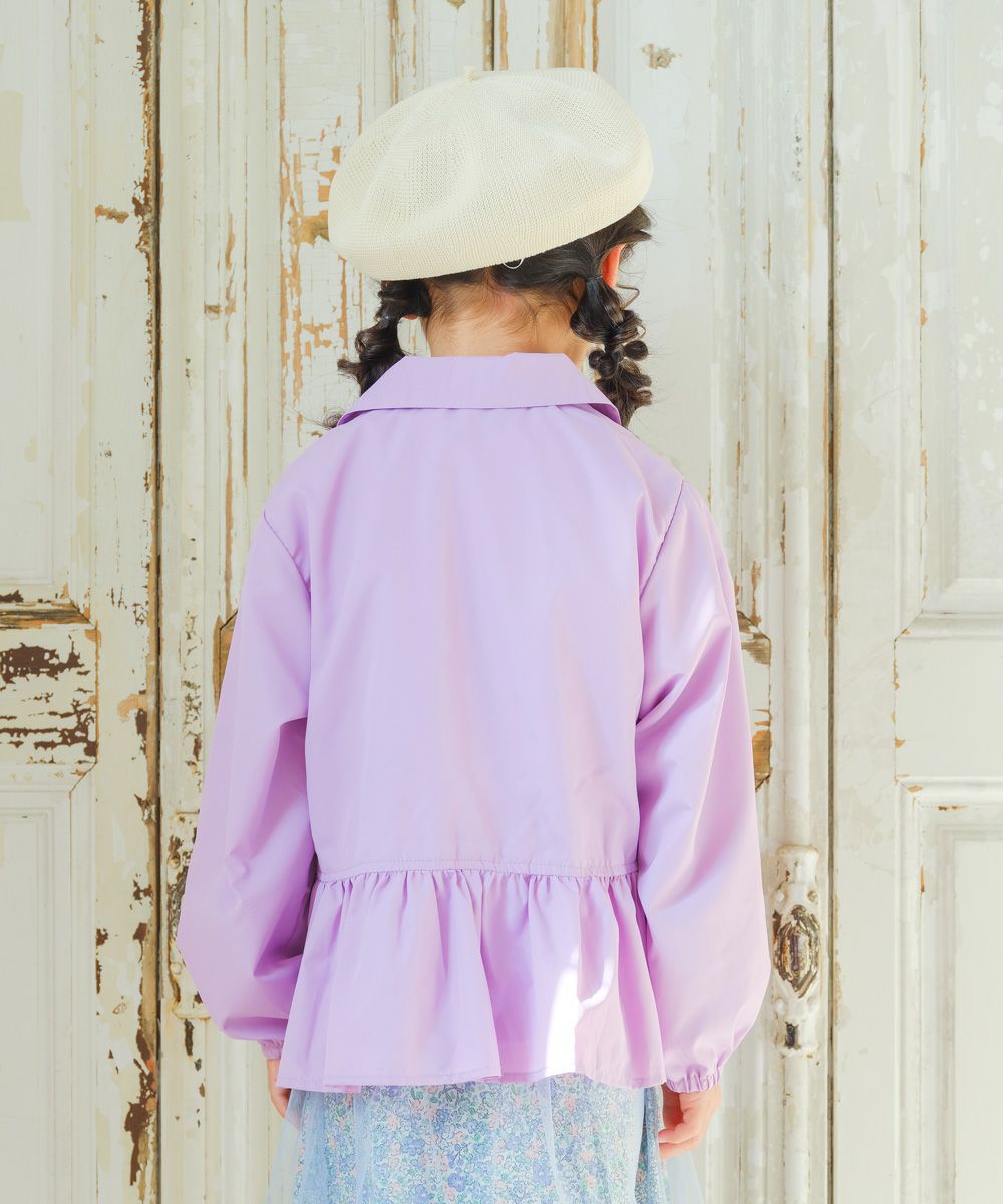 Ruffle hoodie with music embroidery Purple model image whole body