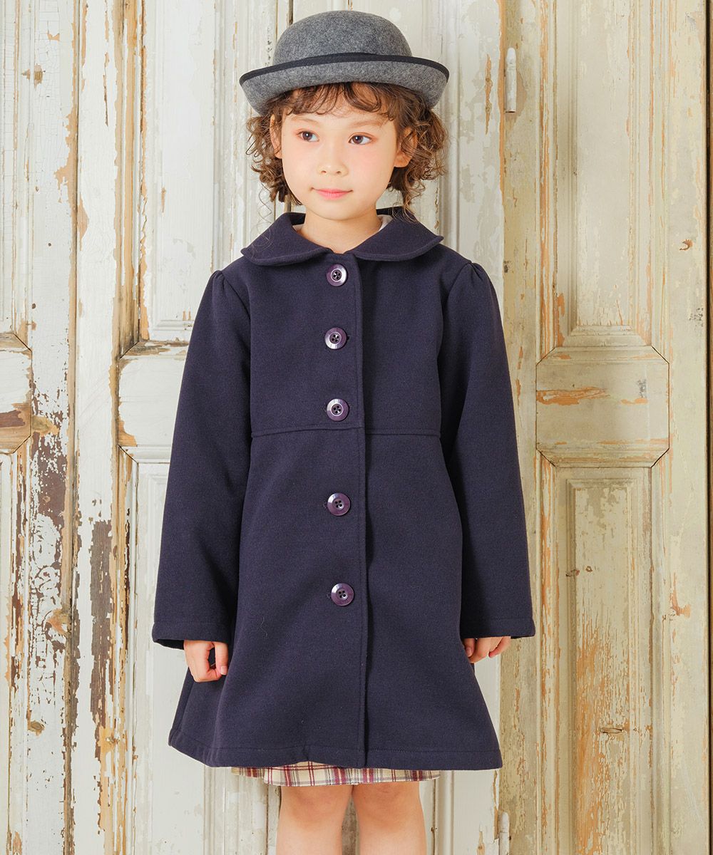 Buttons with pockets long coat Navy model image up
